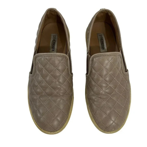 Steve Madden Slip On Leather Flocked Quilted Size 9 Ecentrcq Sneaker Taupe Flats - Picture 2 of 12